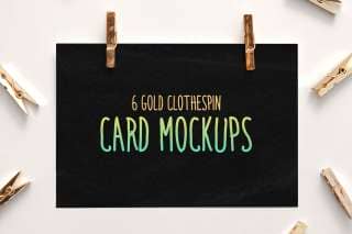 6 Gold Clothespin-Style Card Mockups